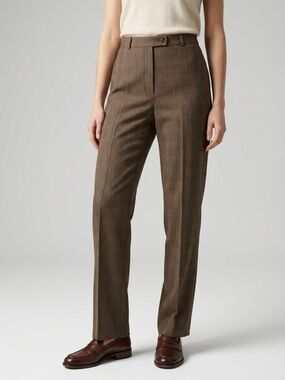Incotex High Comfort Plaid Wool Blend Trousers Brown IT 44 US 8